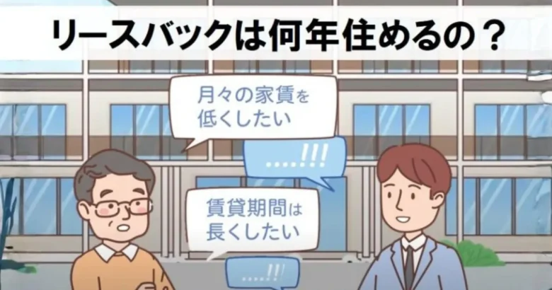 リースバックの住める年数と家賃を相談している男性