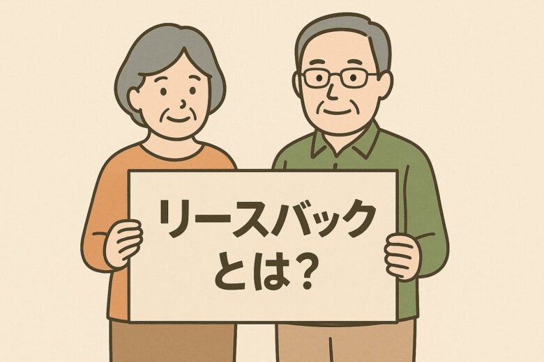 「リースバックとは?」と書かれたパネルをもつ夫婦のイラスト