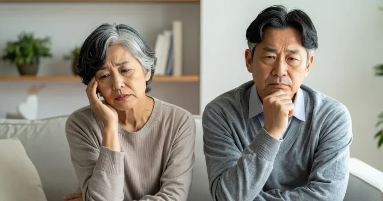 深く考え込む夫婦