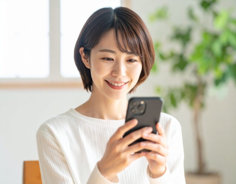 携帯電話を操作している女性