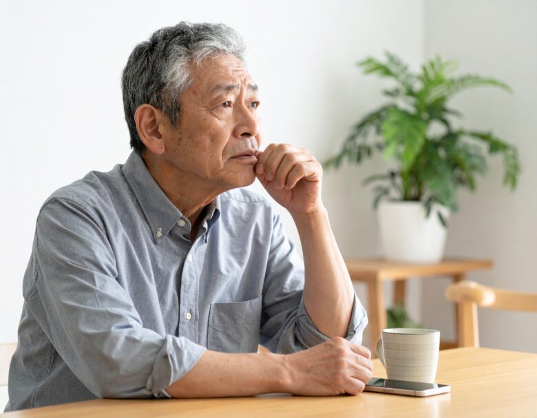 困った表情を浮かべた男性