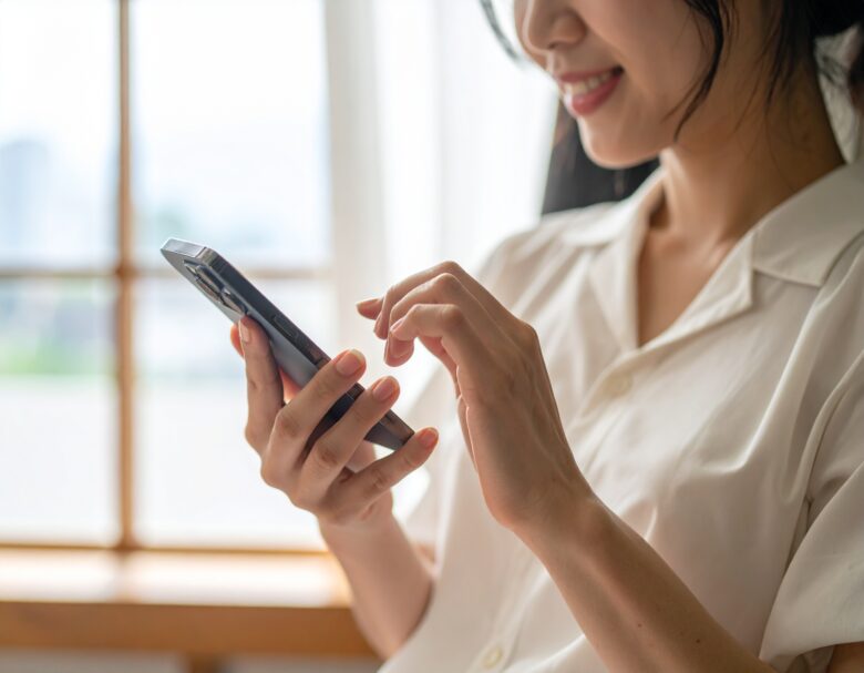 携帯電話を使用している女性