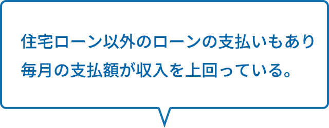 住宅ローン以外のローンの支払いもあり毎月の支払額が収入を上回っている。